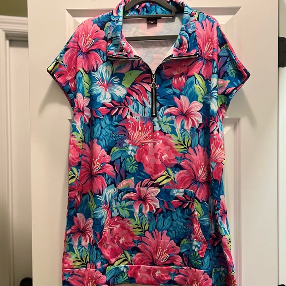 3/$19 Rebel Raven Tropical floral short sleeve 1/4 zip tunic top - Picture 11 of 13